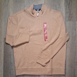 LANDS' END NWT Men's Bedford Knit Ribbed Quarter Zip Size XL Rich Camel Heather